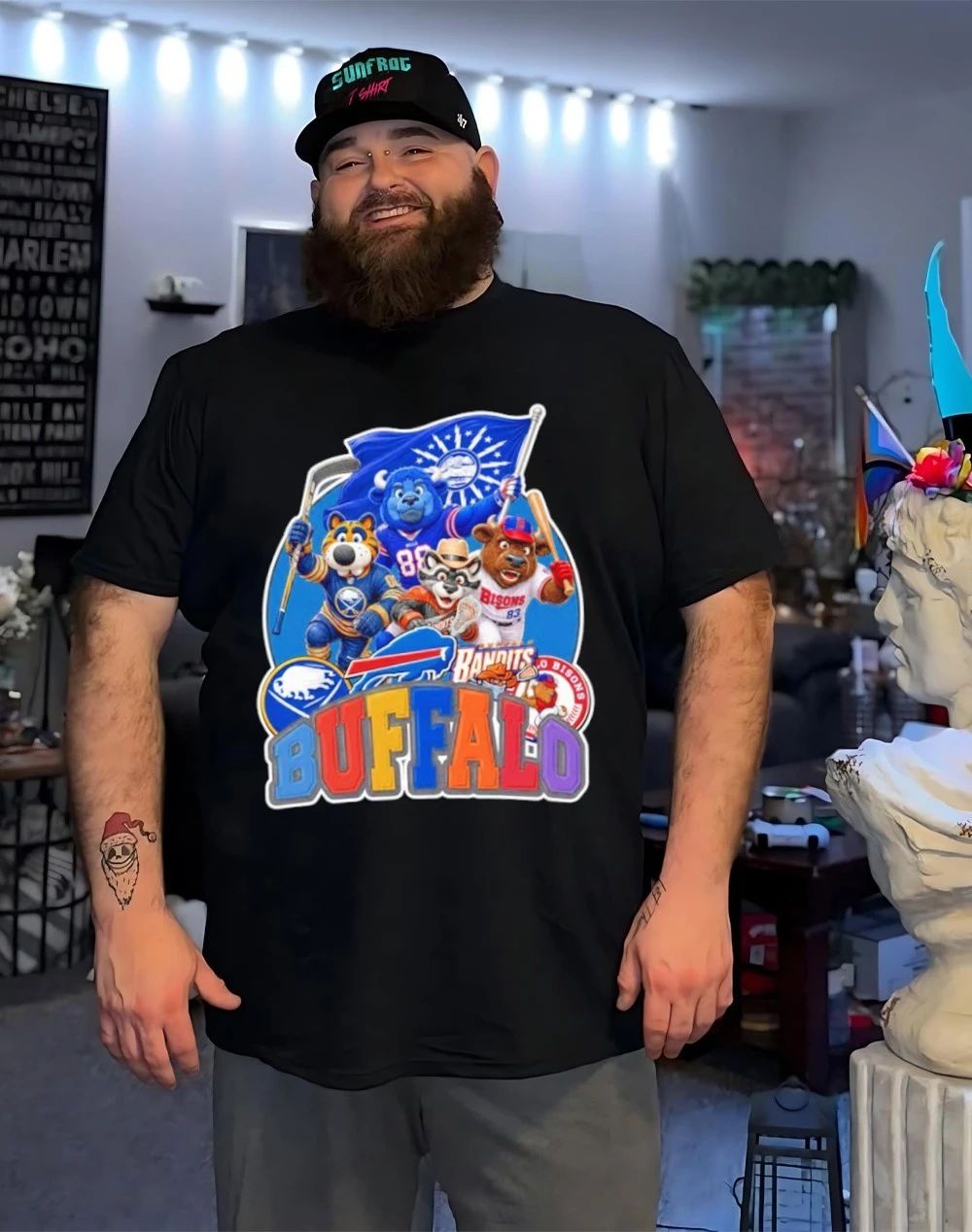 Buffalo sports mascot squad flag shirt