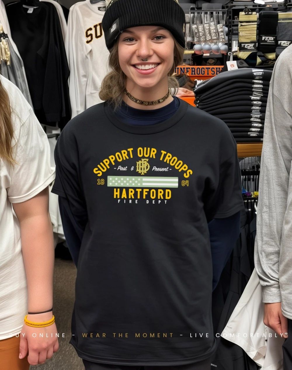 Hartford Fire Department 1864 past and present support our troops shirt