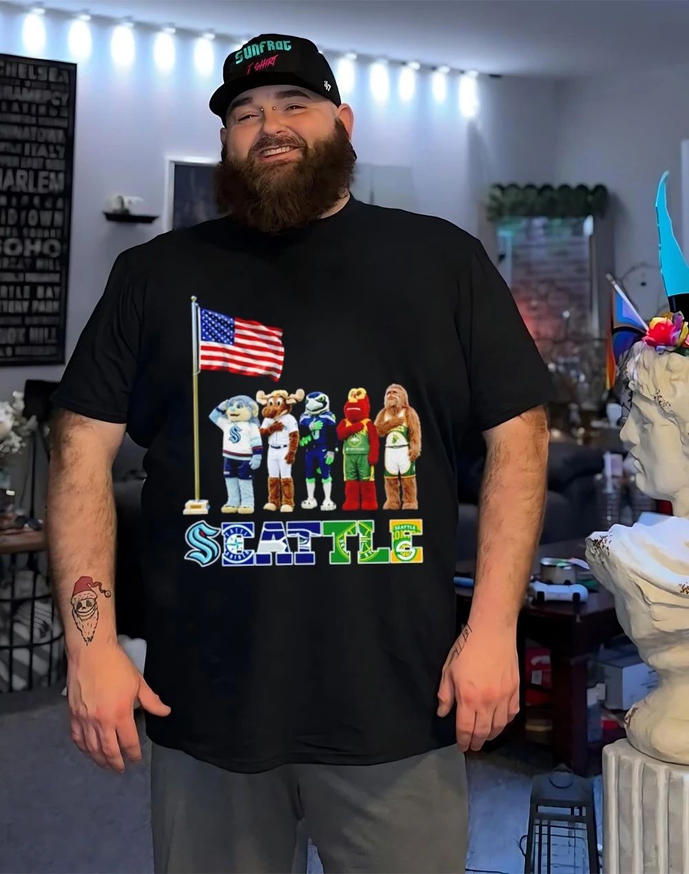 Seattle sports mascot salute the flag shirt