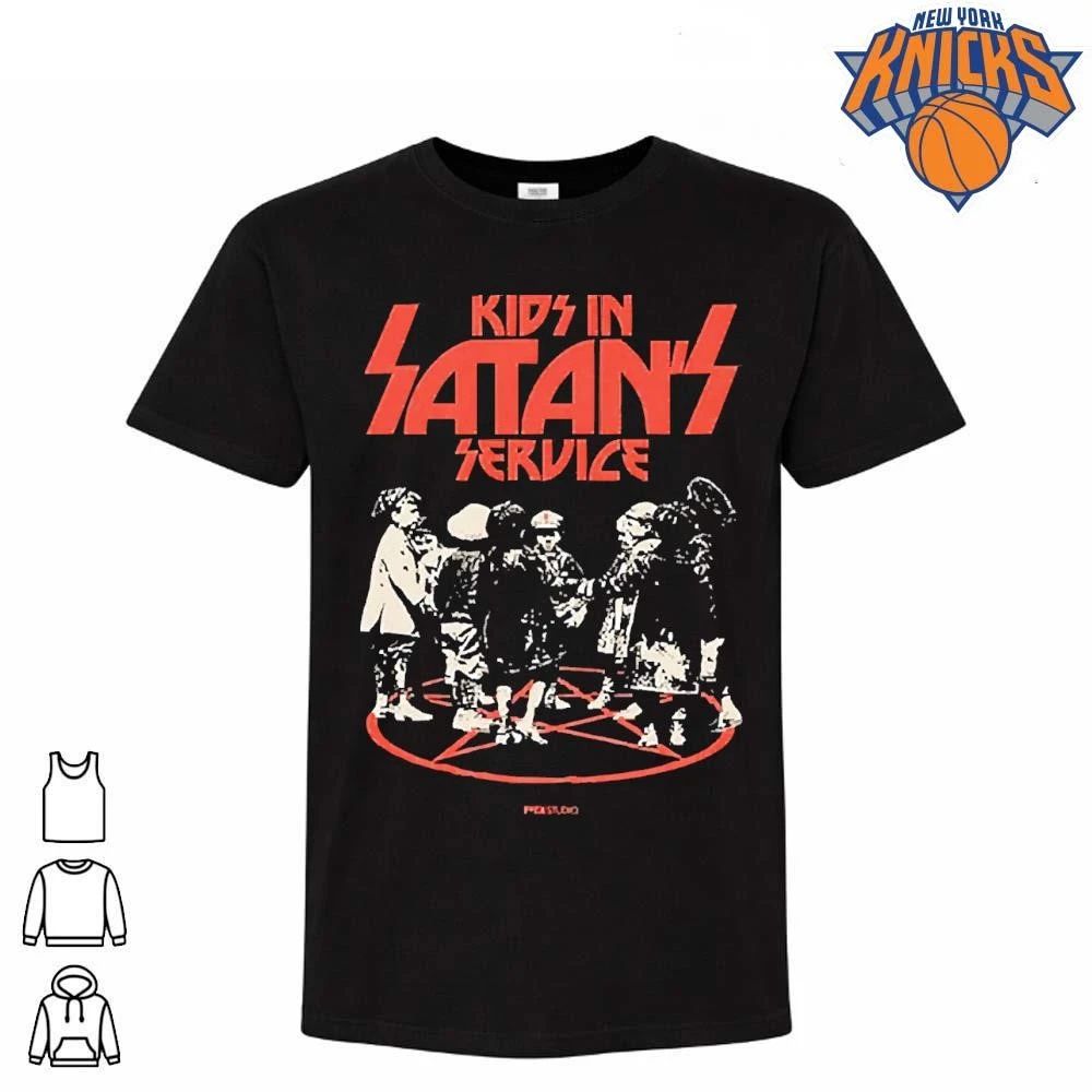 Kids In Satans Service Vintage Retro Occult Pentagram Ritual Heavy Metal Style Parody Shirt