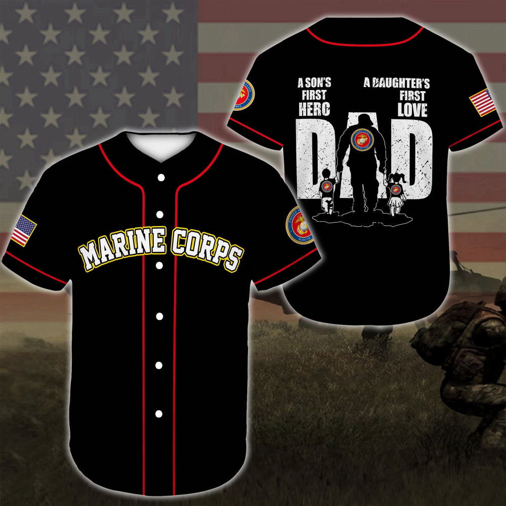 Us Marine Corps Dad Black Baseball Jersey - Aopprinter