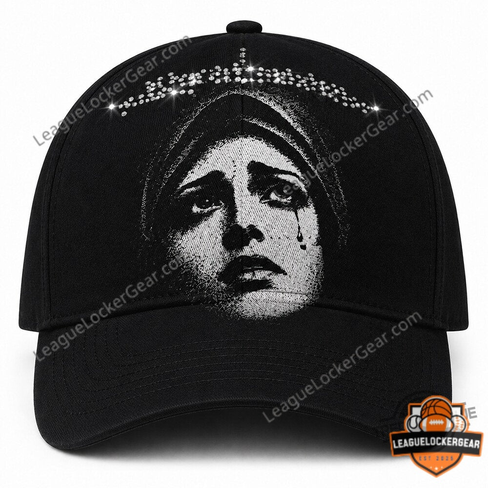 Gothic Crying Virgin Mary Rhinestone Hat Cap