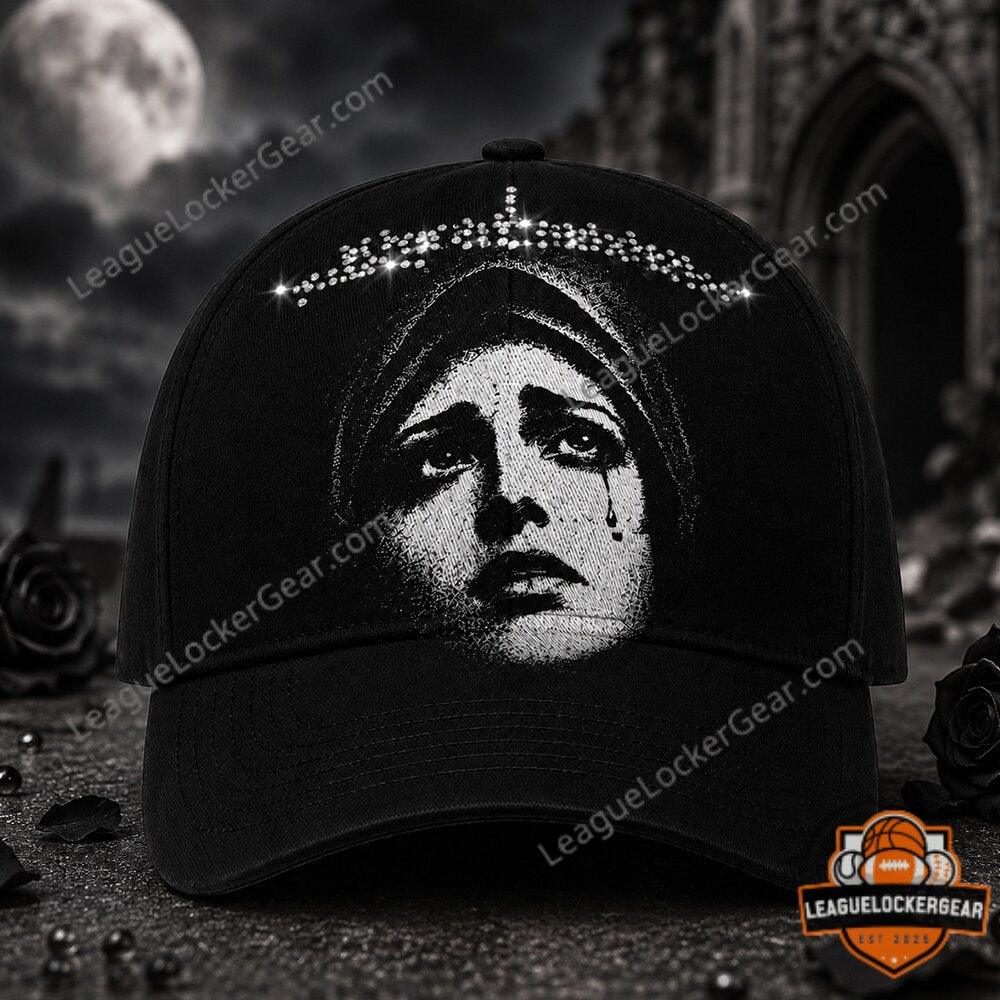 Gothic Crying Virgin Mary Rhinestone Hat Cap